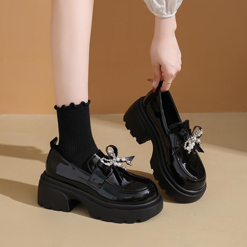 Platform British style loafers children's autumn 2025 new one-pedal women's shoes bow single shoes small leather shoes