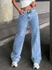 Elegantes Jeans de Tiro Alto Rectos con Diamantes Estilo Americano Navideño para Mujer