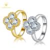 LinkerLove Moissanite Four-leaf Clover Ring for Women S925 Silver Diamond Wedding Band Couple Promise Engagement Ring