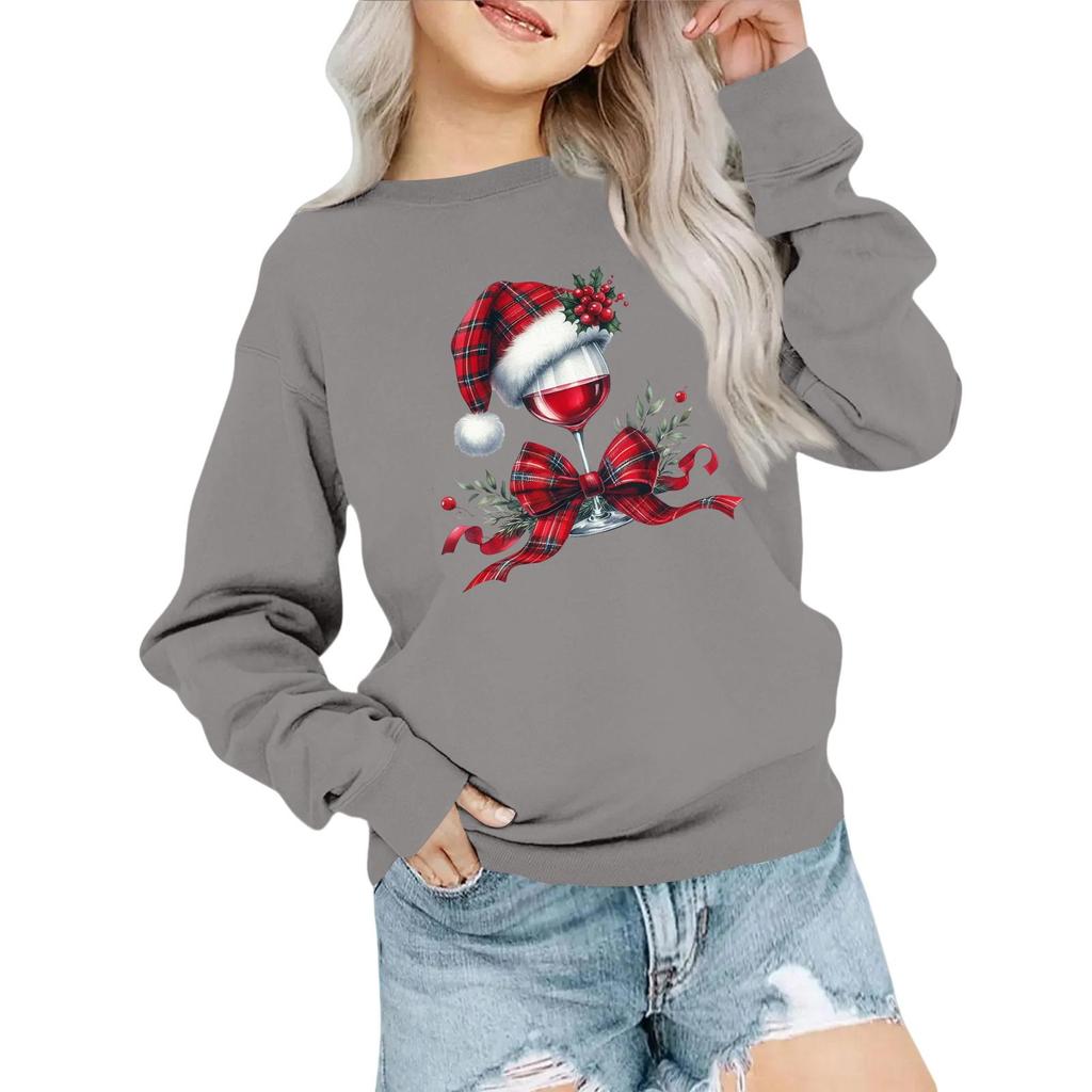 Kids' Fashion Loose-Fit Casual Long-Sleeve Christmas Print Oversized Crewneck Sweatshirt