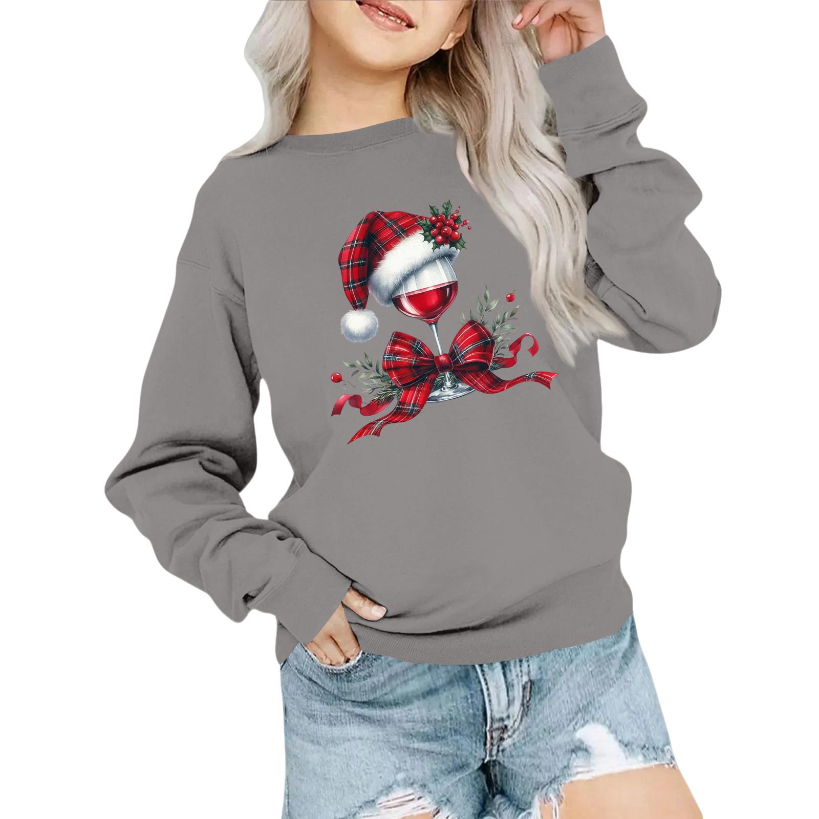 

Детская модная толстовка оверсайз с круглым вырезом, свободного кроя, с длинными рукавами, с повседневным рождественским принтом 150