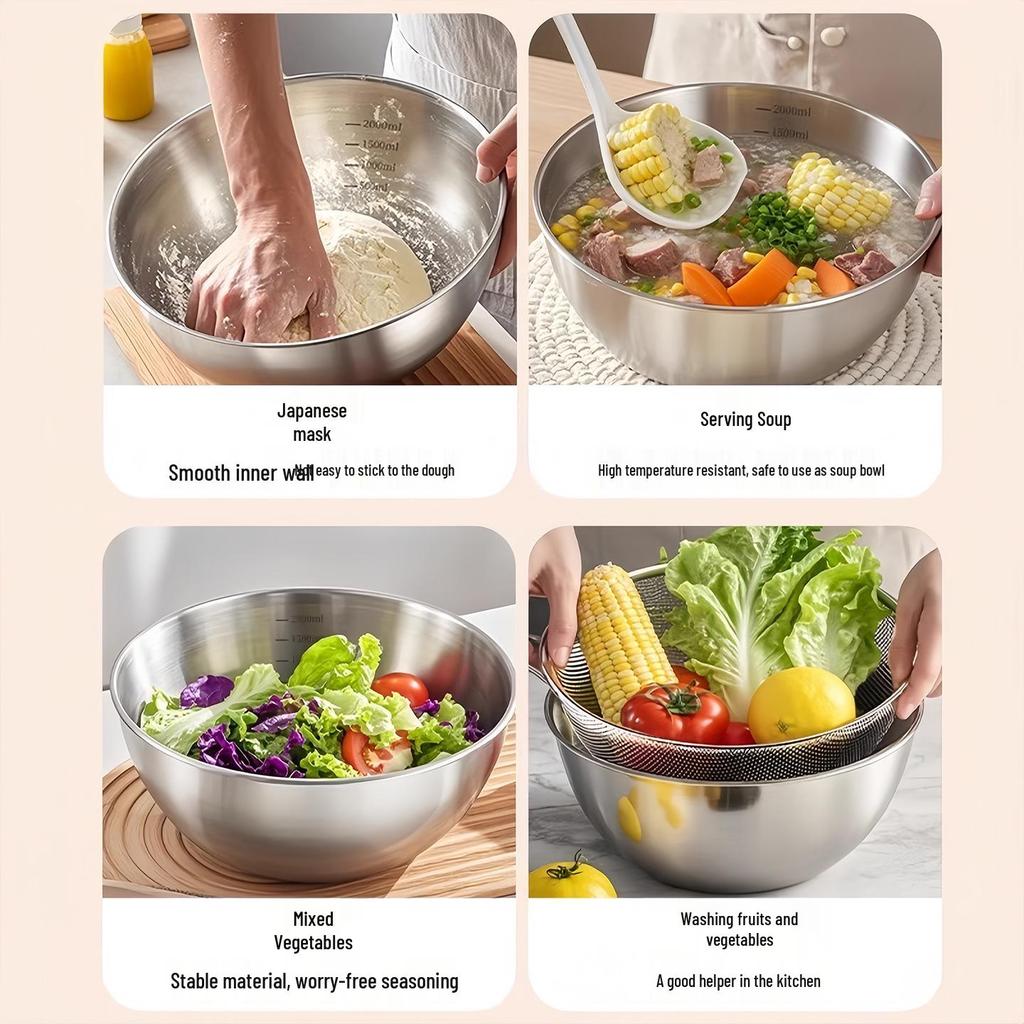 Food Grade Stainless Steel Colander & Strainer Basket for Washing Vegetables and Rice