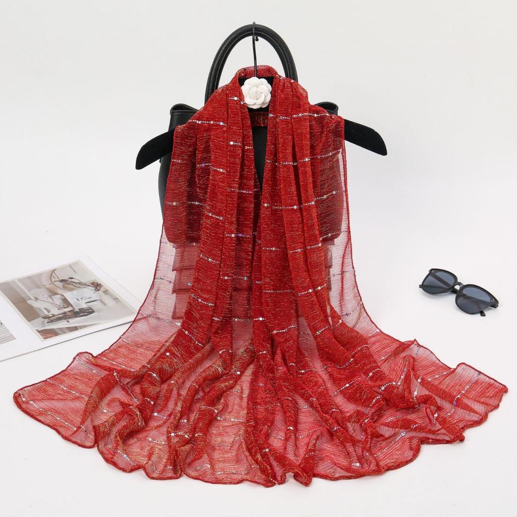 1 Stück Frühling und Herbst Damen Hoch elastische Paillettenketten Schal, Dochtsilk Langes Tuch, Indisches Tuch, Schiebesilktuch