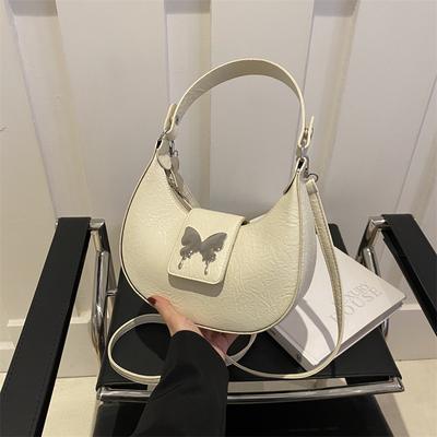 Bolsa feminina Crescent Bag Texture Pu Bolsa de ombro moderna com borboleta Bolsa mensageiro simples