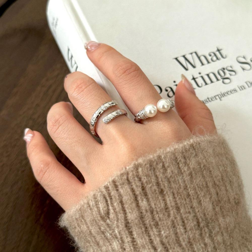 Medieval Zircon Twist Pearl Ring Sterling Silver Index Finger Ring Open Ring