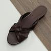 Cowhide version! Temperament commuter wedge heel one-word cool slippers women's new kinked open-toed half slippers