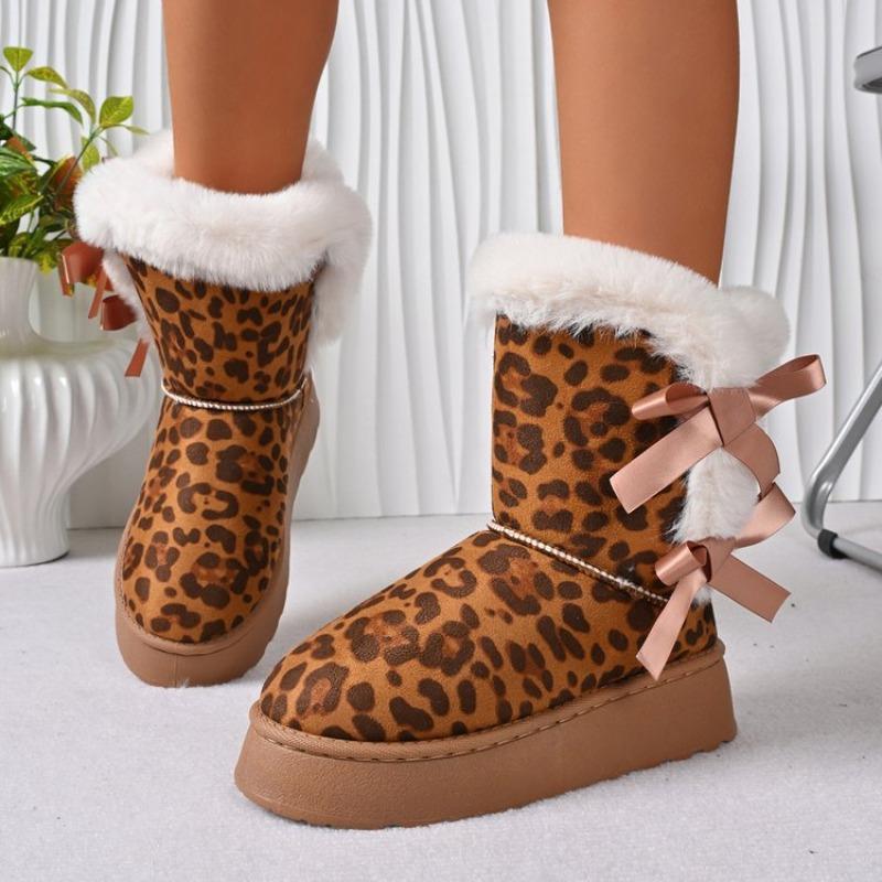 Women's Plus Size Side Bow Thick Platform Ankle Snow Boots Euro-American Fashion Versatile Casual New Autumn Winter