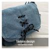Korean Style Denim One-Shoulder Bag with Drawstring, Large Capacity Crossbody for School and Travel
