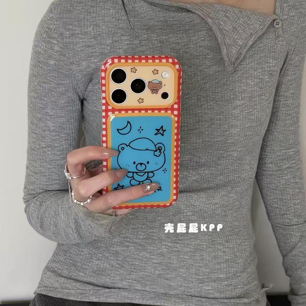 Plaid cute line bear ins15 for iPhone17promax iPhone 16 case 18pm/15pm