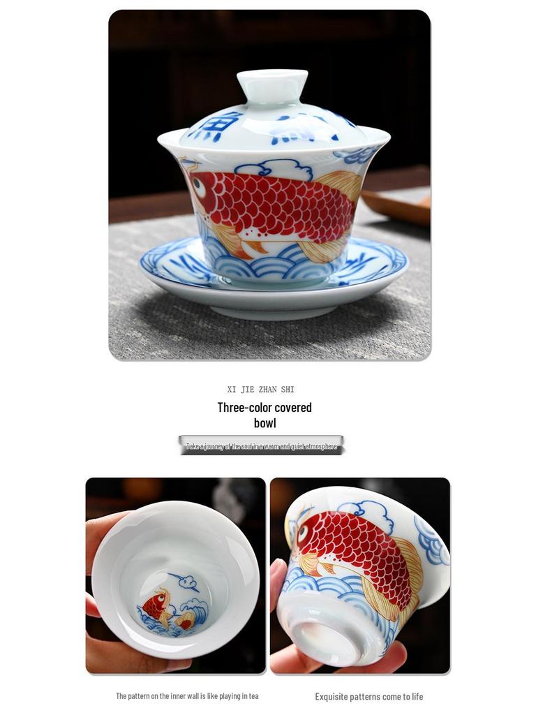 Red Arowana Na Fu Xishi Ceramic Kung Fu Gaiwan Tea Set with Gift Box