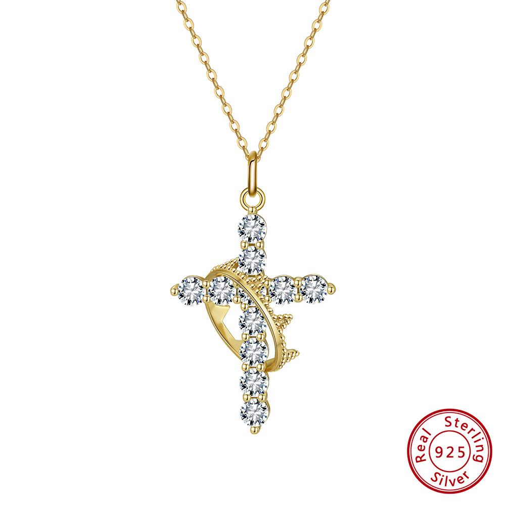 Effie Queen S925 Silver Cubic Zircon Inlaid Cross Pendant Necklace Jewelry for Women Dainty CZ Cross Clavicle Chain Gift SAPN52