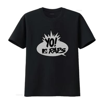 Mtv Yo Raps Tv Print T Shirt Hip Hop Style for Men Vintage Washed Stylish Casual Versatile Fashion Slightly Breathable Soft