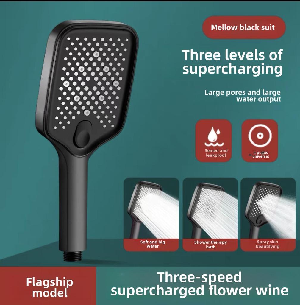 Square Handheld Pressurized Rain Shower Head for Bathroom