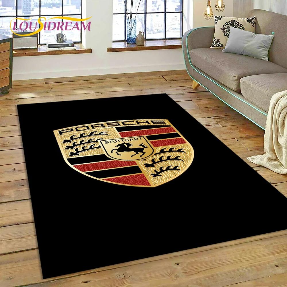 Car Logo P-Porsche 3D Printing Rug Carpet for Living Room Bedroom Home Decor,Floor Mat Non-slip for Sofa Doormat Gift Kids Play