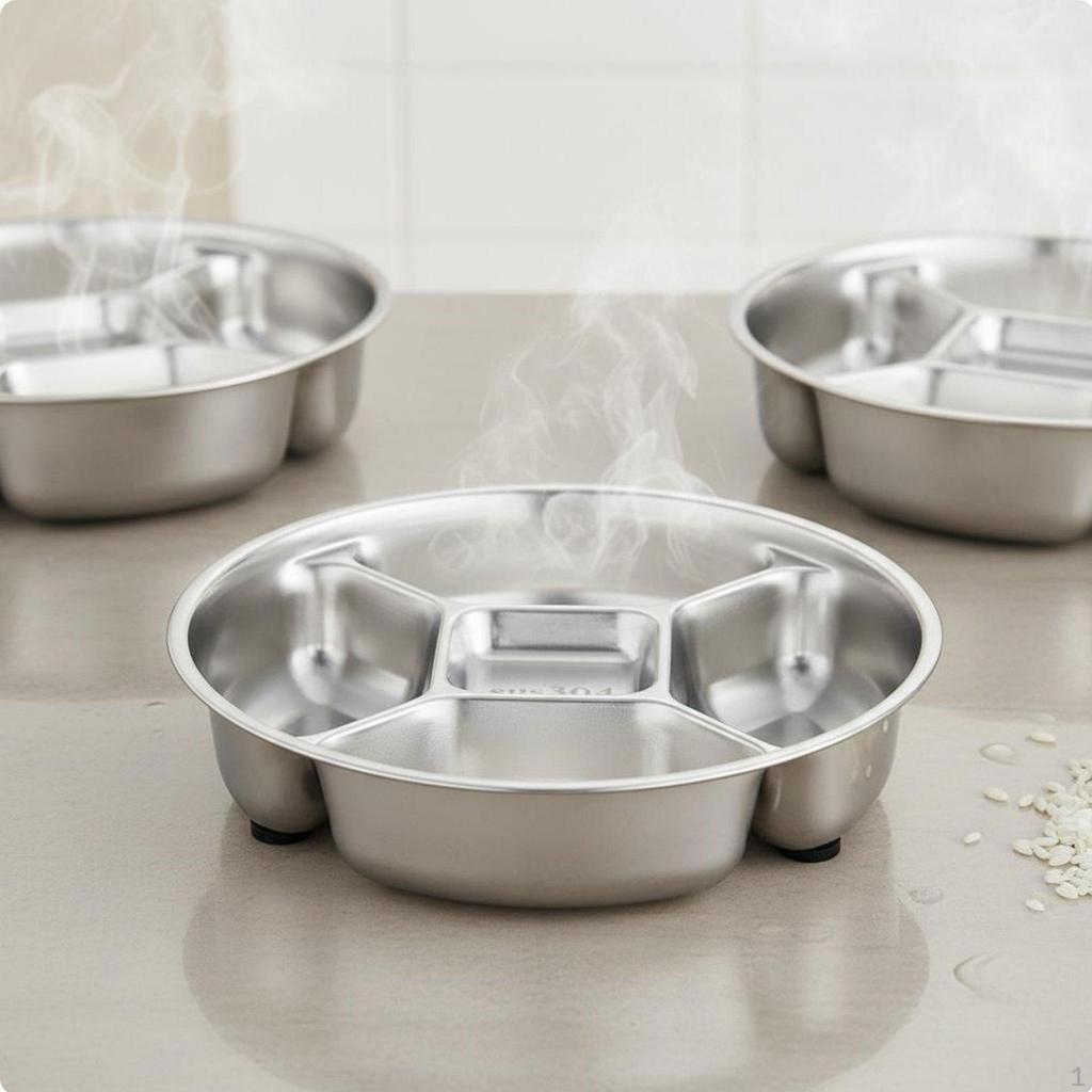 Stainless Steel Divided Plate 5Compartment Food Tray HeavyDuty Metal Portion Control for Home