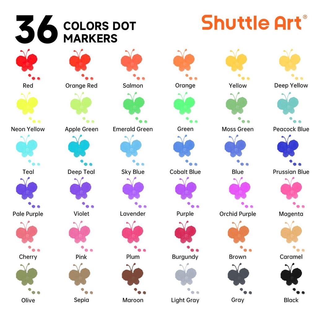 Shuttle Art Dot Marker Color 36 for Easy to Includes 5 Coloring Drawing Art Drawing Gift Pens, Colors, 12ml, Kids, Water-based, Washable, Grip, Books,