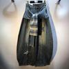 Europäischer Bahnhof Herbstkleidung neu Fünf-Sterne-Aufnäher Träger Hohe Taille Dünn Weiter Bein Jeans Säbel Bodenlange Hose Damen