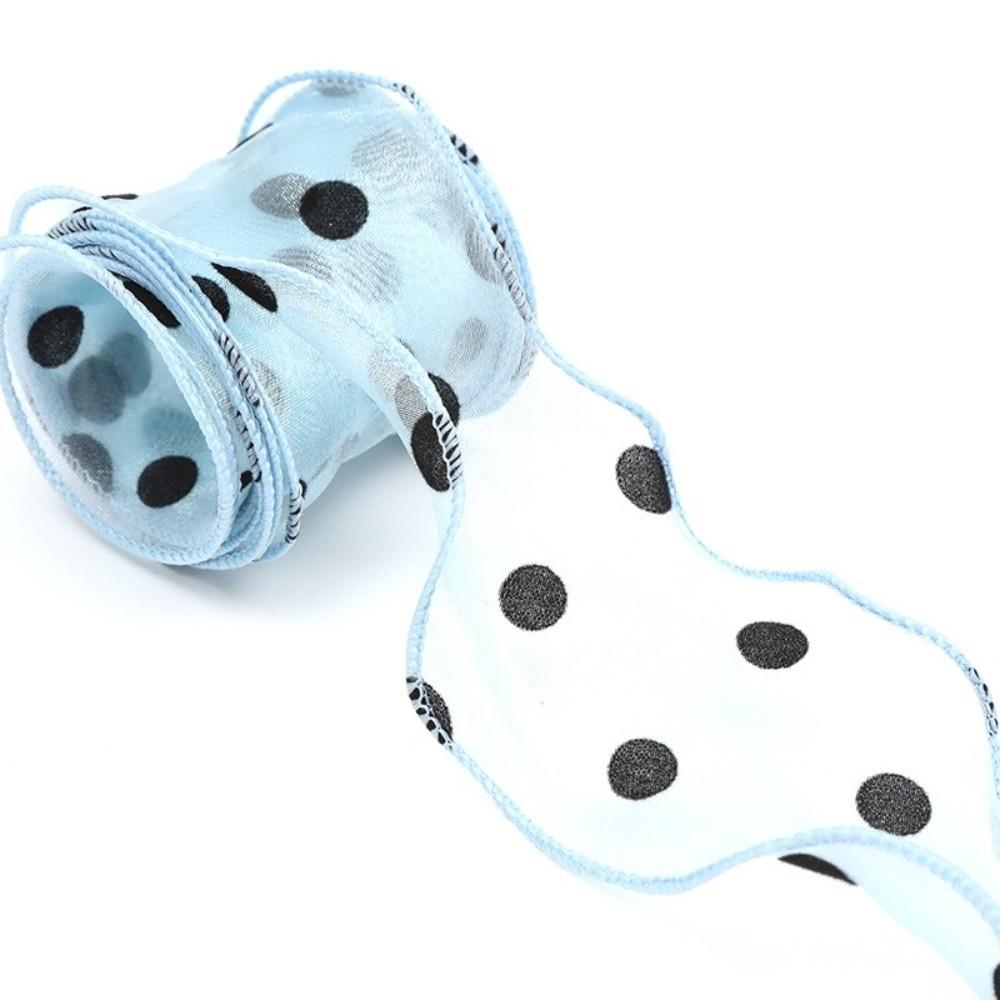 4cm Width Organza Ribbon Solid Color Silver Edge Satin Ribbon Polyester Material Polka Dots Tulle Ribbon Christmas Packaging
