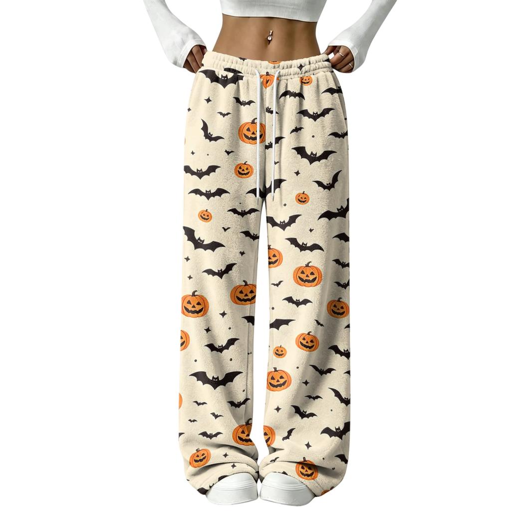 Women's Flannel Pajama Pants with Halloween Print for Cozy Holiday Loungewear
