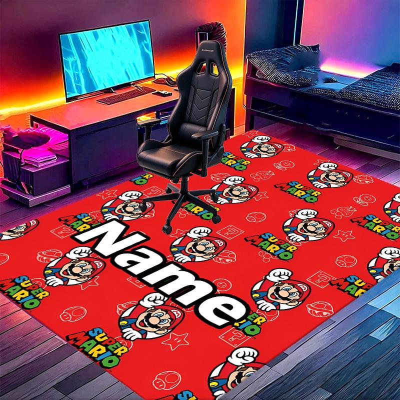 Custom Name Personalized Super Mario Print Carpet, Versatile Home Decor Rug, for Playroom, Apartment, Balcony, Entryway, Hallway Gift