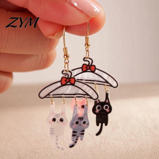 Sweet Girl Style Jewelry 1 Pair Cute Cat Dangle Drop Earrings for Women, 2D Acrylic Cartoon Kitten Casual Daily Wear Hang on Clothes Hanger Earrings,