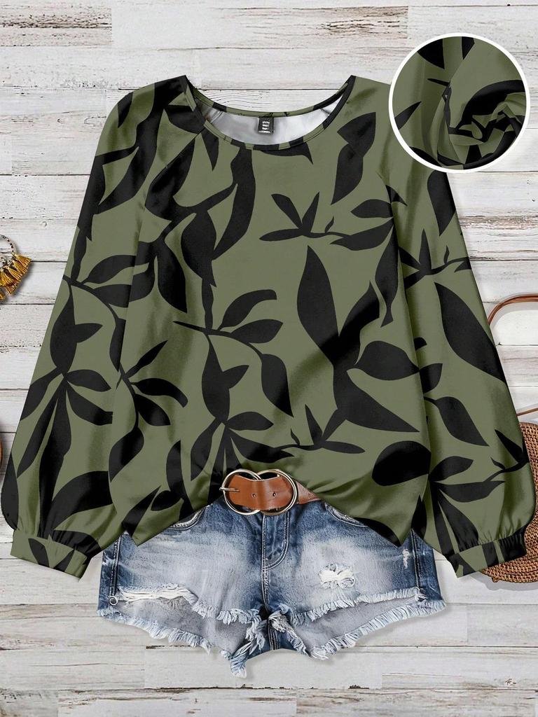 European & American Plus Size Floral Elegant Casual Loose Round Neck Women's Top