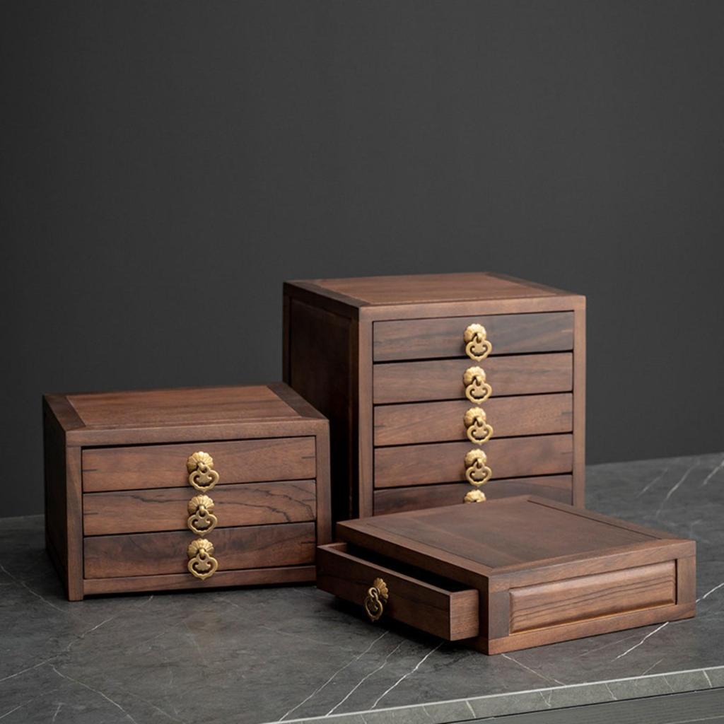 Tea Box with Drawer Tabletop Wooden Organizer Compact