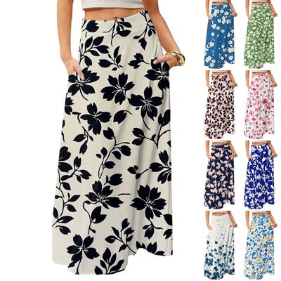 Damen Fließendes Maxi-Kleid Regulär Lässig Sommer Blumenmuster Böhmisch Rock