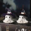 Haunted Resin Ghost Figurines - Halloween Witch Hat Decor with Mini Pumpkins for Party Tabletop Scenes