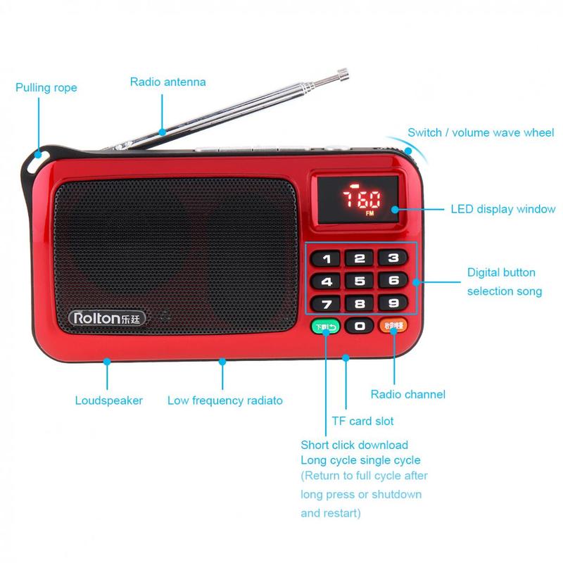 Přenosné TF karta USB FM rádio pro seniory reproduktor s LCD displejem subwoofer MP3 hudební přehrávač svítilna ověřit pro PC