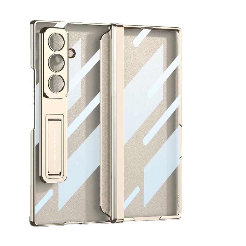 Samsung Z Fold7 Luxury Transparent Electroplated Case with Hinge Bracket & Film