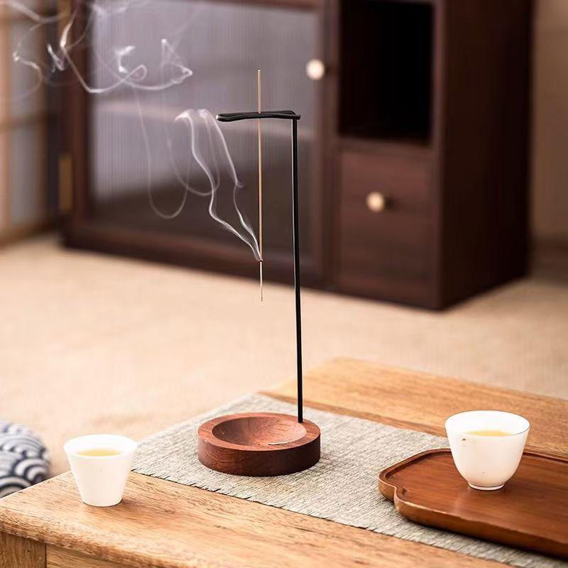 Sapeli Inverted Incense Holder: Solid Wood Aromatherapy Accessory for Home and Zen Tea Ceremonies