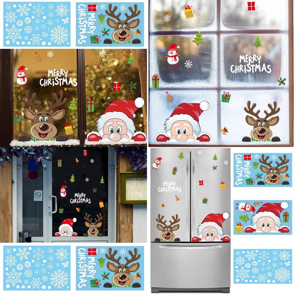 Adorable Merry Christmas Window Decals With Santa Claus And Reindeer Designs