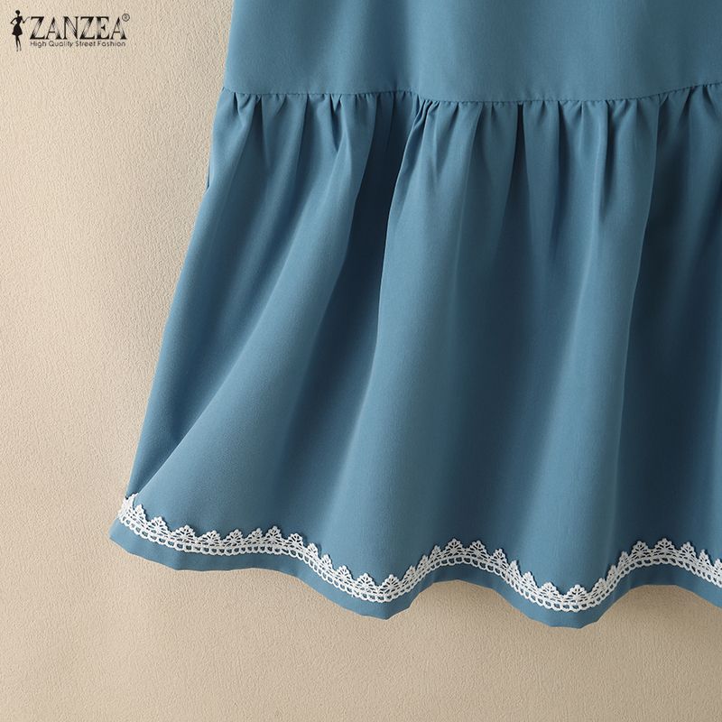 ZANZEA Women Casual Round Neck Solid Color Summer Short Sleeve Dress