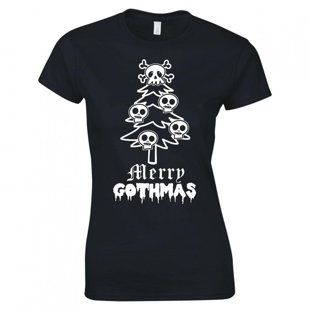 Funny Gothic Christmas Merry Gothmas Ladies Skinny Fit Tshirt S