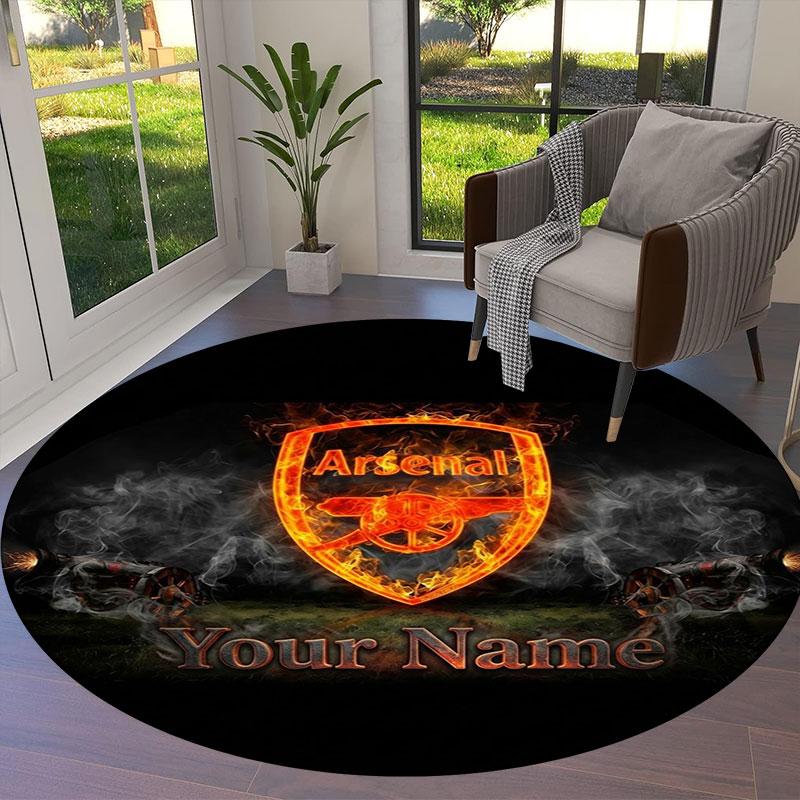 Arsenal F Custom Name Round Area Rug,Carpet Rug for Living Room Bedroom Sofa Playroom Decor,Non-slip Floor Mat