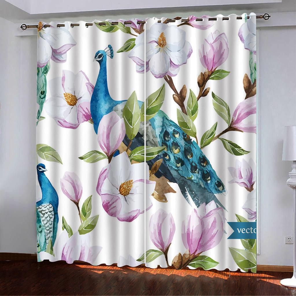 Curtains Flower And Bird Line Series Spring 3D Digital Printing High Density Blackout Curtains