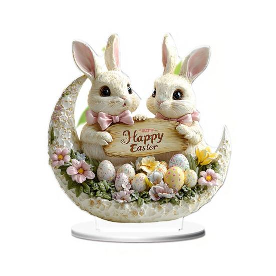 Easter 2D Bunny Acrylic Ornament Eggs Rabbit Table Sign Home Living Room Holiday Party Tabletop Animal