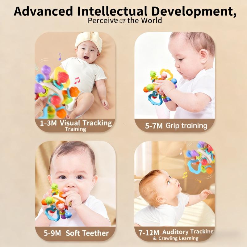 Baby Toy Manhattan Round Ball Soft Silicone Hand Grab Ball Rattle Infantil Chewable Teether Toy for Infant 0-12months Montessori