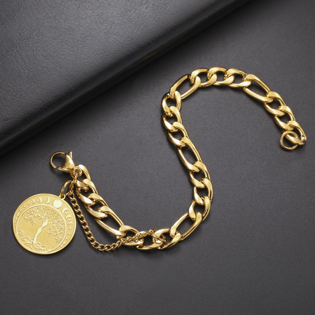 LIKGREAT Trinitätsknoten Lebensbaum Armband für Männer Frauen Edelstahl Halbmond Göttin Medaillon Anhänger Schmuck Geschenk