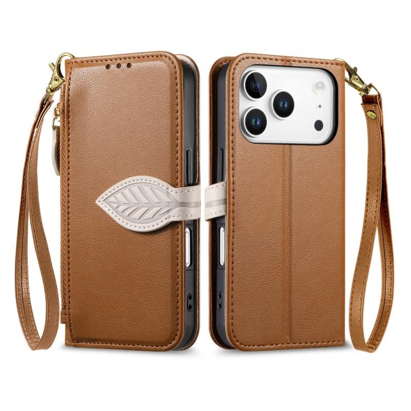 Flip-Ledertasche mit Riemen, Kartenfach, Ständer für iPhone-Serie