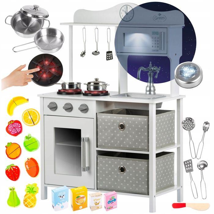 Cuisine en bois vintage pour enfants avec lumière, sons et accessoires fruits et légumes à découper (GS0058-1)