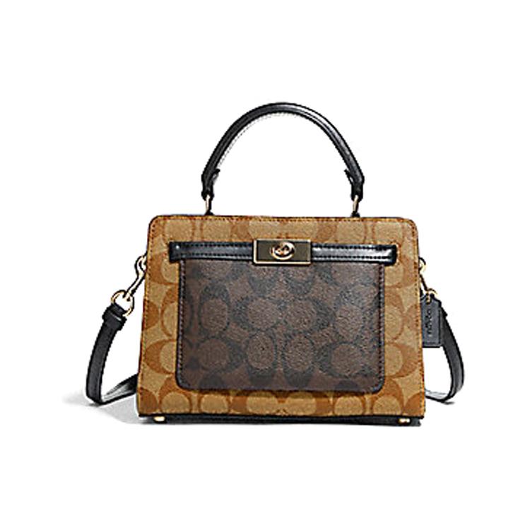 New COACH Lane Canvas With Leather Handbags Shoulder Bag Crossbody Bag Small Size Women's Brown & Khaki C8688-IMNOX
