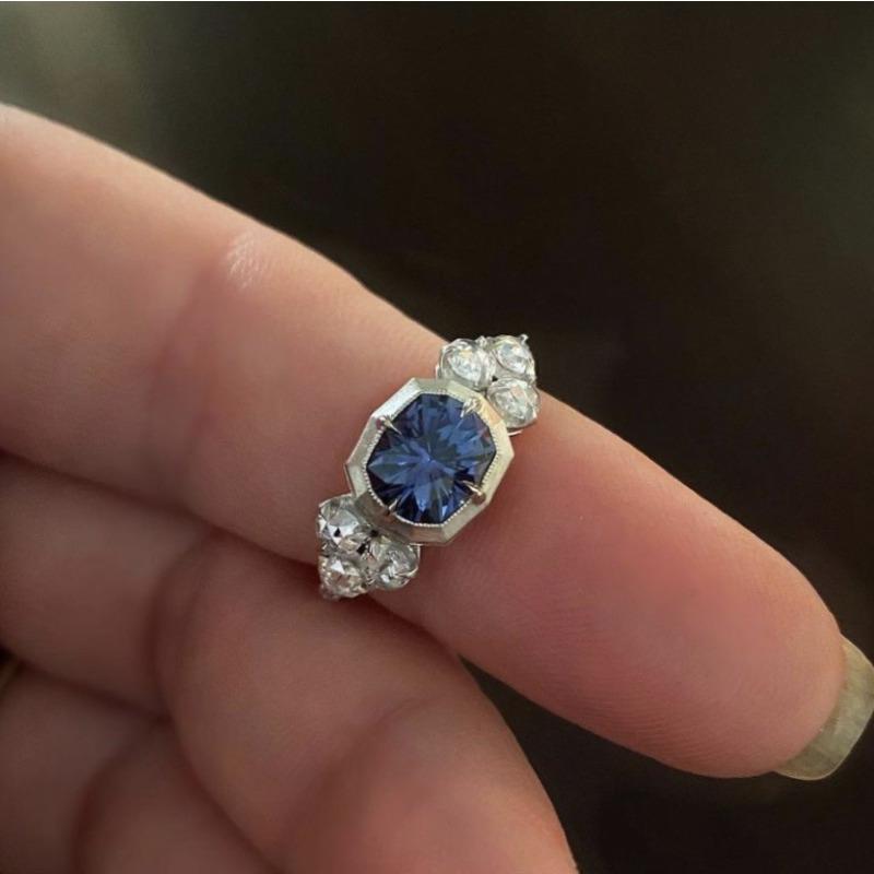 

1Pc Fashion Fashion Simple Blue Synthetic Zircon Fashion Simple 10 серебряный