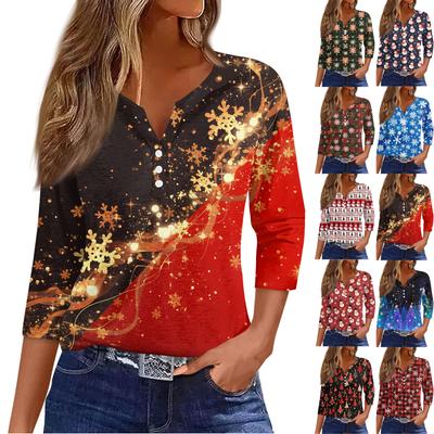 3/4-Ärmel-Shirts für Damen, bedruckt, grafische T-Shirts, Blusen, lässig, Übergröße, Basic-Tops, Pullover
