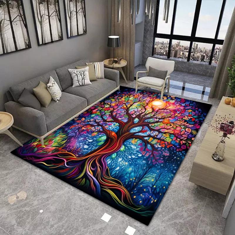 Colorful Tree Printing Large Area Rug Non-Slip Wear-resistant Carpet for Living Room Bedroom Soft Floor Mat Home Decor Fashion