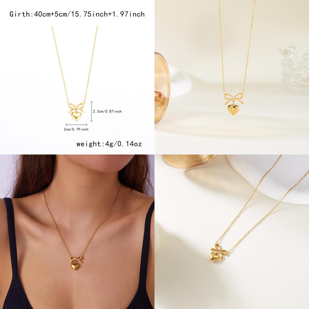 Minimalistische Schmetterlingsschleife Herz Anhänger Halskette mit vergoldetem Edelstahl für Damen