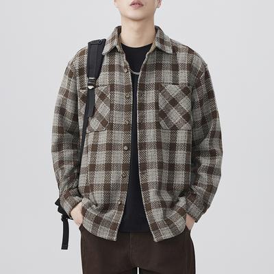 New Spring Japanese Retro Men's Loose Shirt Furry Checked Casual Shirt Jacket