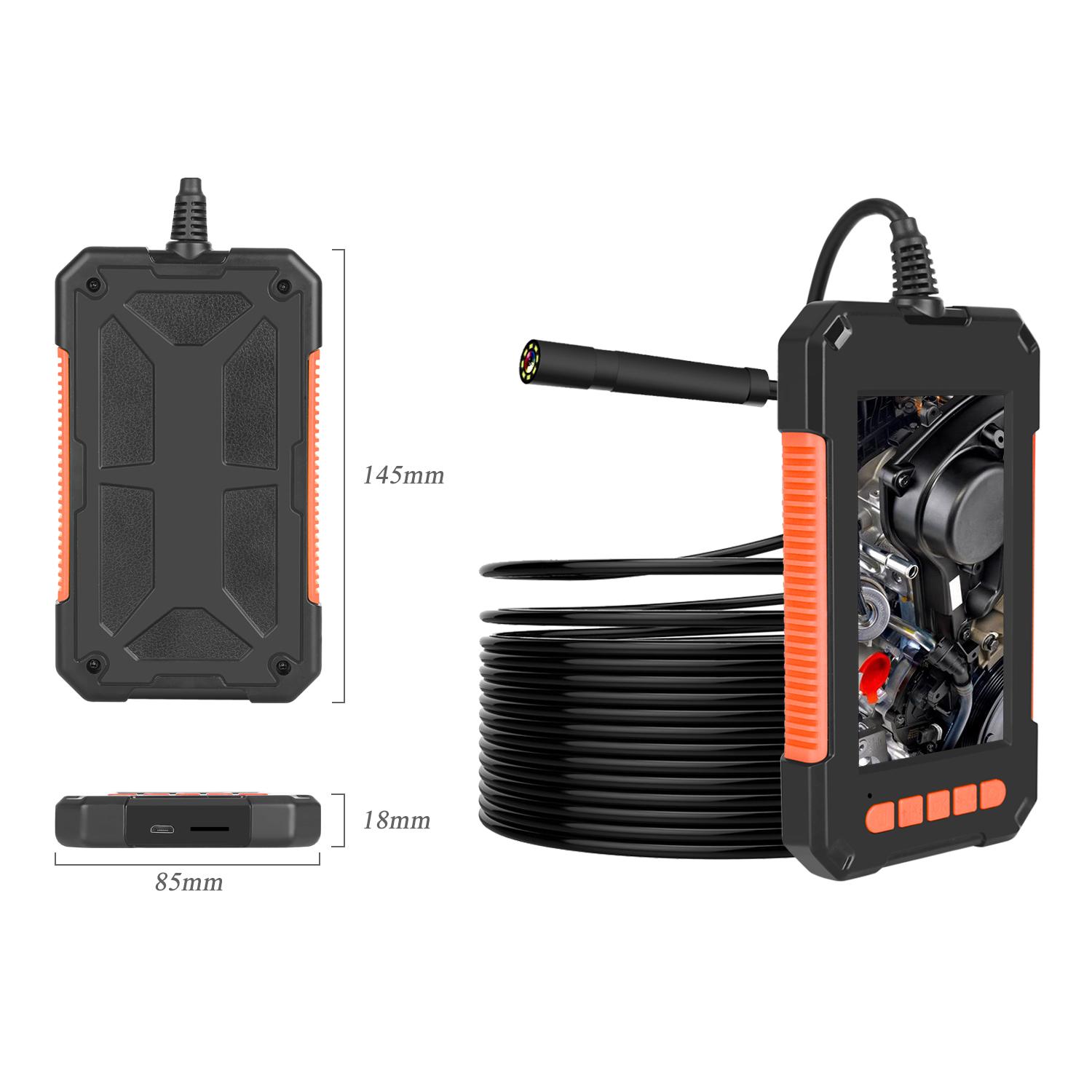 

P40 5m Hard Wire 4.3 inch Screen 8mm HD 1080P Hand-held Industrial Endoscope Borescope Rechargeable Waterproof 8-LED Inspection Camera Orange
