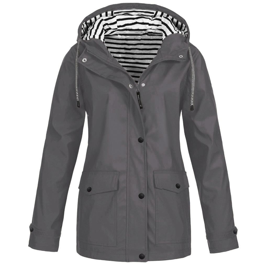 VEZFAA Women's Fashion Casual Stripe Print Autumn Winter Long Sleeve Hooded Jackets & Coats